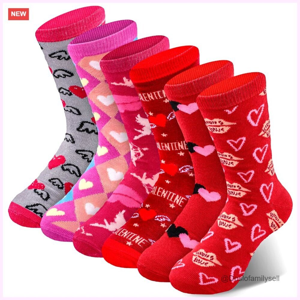 6 Pair Soft Knit Crew Socks Valentine's Day Gift Set Women's Cozy Novelty